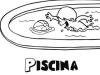 Dibujo de un niño nadando en la piscina para imprimir y pintar